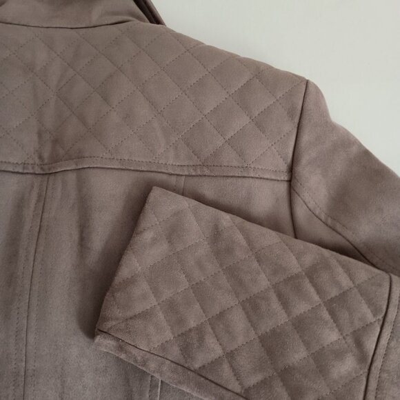 Kut from the Kloth Tan Faux Suede Quilted Panel Moto Jacket Women’s Size Medium - Picture 6 of 16